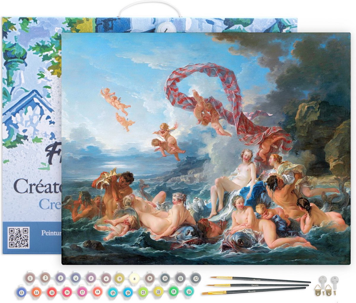 FiguredArt Schilderen op Nummer Volwassenen met lijst - Venus Triomf - François Boucher - Handwerk acrylverf Kit DIY Compleet - 40x50cm Canvas al ingelijst